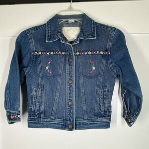 Vintage 90's Kids Girls Denim Jacket Embroidered Floral  Size 5‎ - 6 Cottagecore